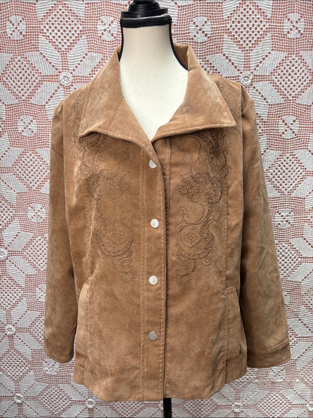 Alia Petite Tan Corduroy Embroidered Jacket Sz L/XL